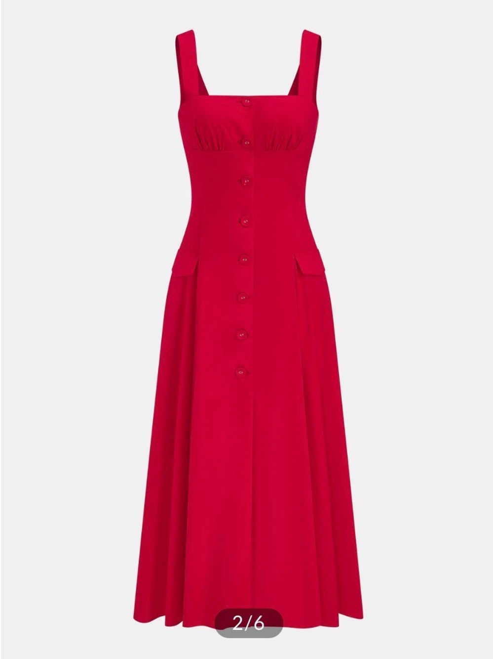 Commense Red Button-Front Midi Dress with Square Neck Small - Picture 2 of 5